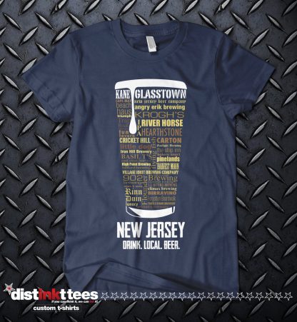 New Jersey State Craft Beer Custom Shirt in Navy Blue designed by Distinkt Tees Ink