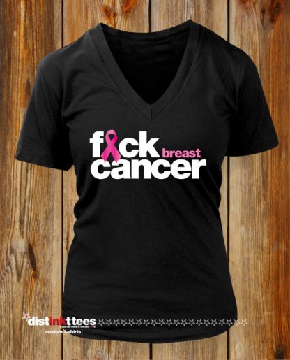 Fuck Breast Cancer Women's V-Neck Custom T-Shirt