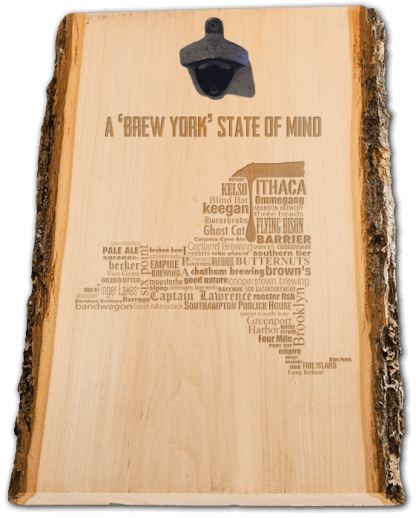 New York State Craft Beer laser engraved custom wooden wall mount bottle opener