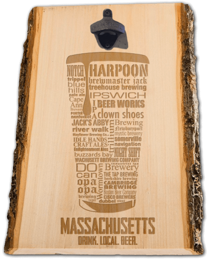 Massachusetts State Craft Beer Laser Engraved Custom Wooden Wall Mount Bottle Opener