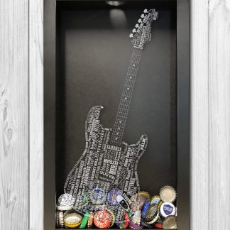 Laser Engraved Custom Designed Guitar Shadow Box Beer Cap Collector