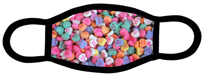 Protective face mask with candy heart design